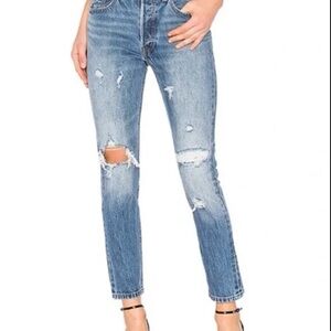 Levi’s Women’s 501 S Skinny Selvedge White Oak Cone Denim Distressed Jeans 27x28